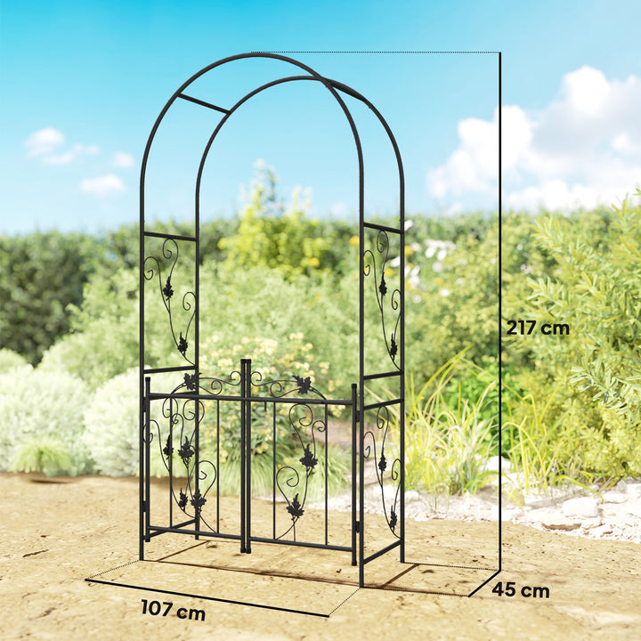 2.17m Steel Garden Arch with Gate, Wedding Arch for Outdoor, Garden, 1