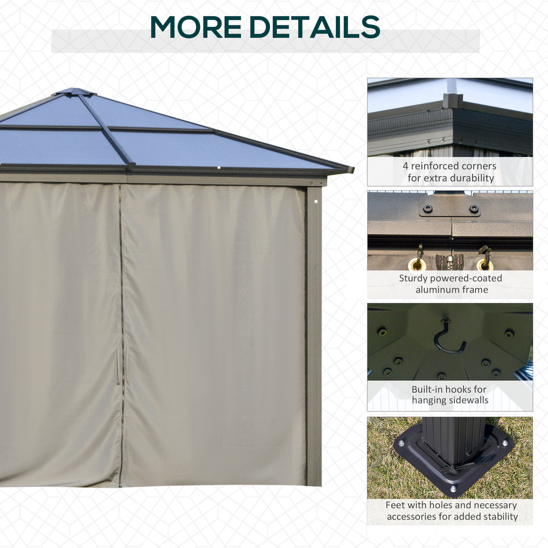 MCL 3 x 3(m) Hardtop Gazebo Canopy with Polycarbonate Roof, Aluminium Frame, Permanent Pavilion Garden Gazebo with Netting and Curtains for Patio, Deck, Dark Grey