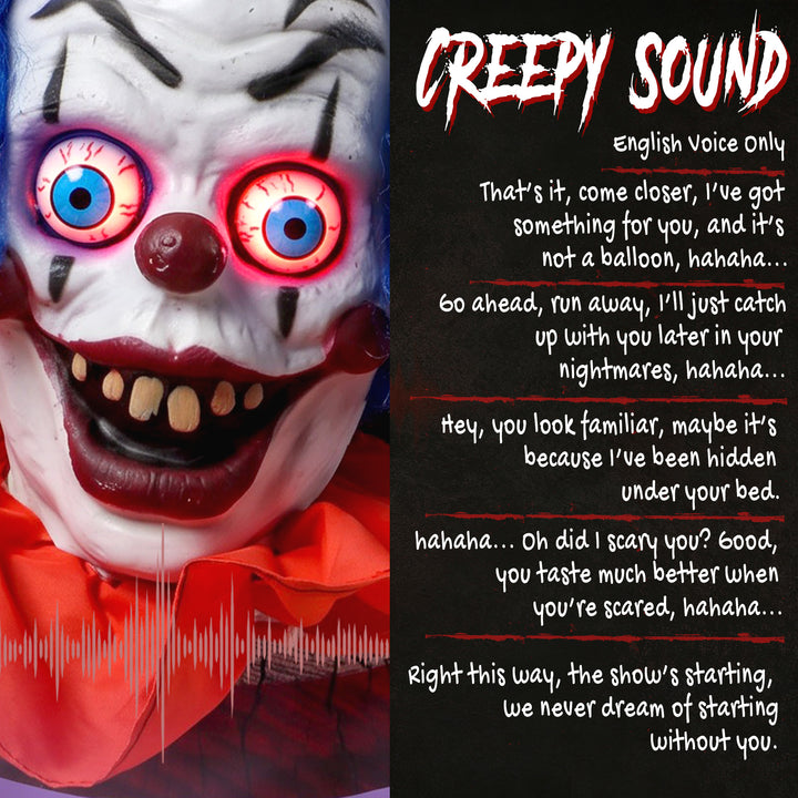 167 cm Life Size Animated Clown Halloween Decoration, Scary Halloween 