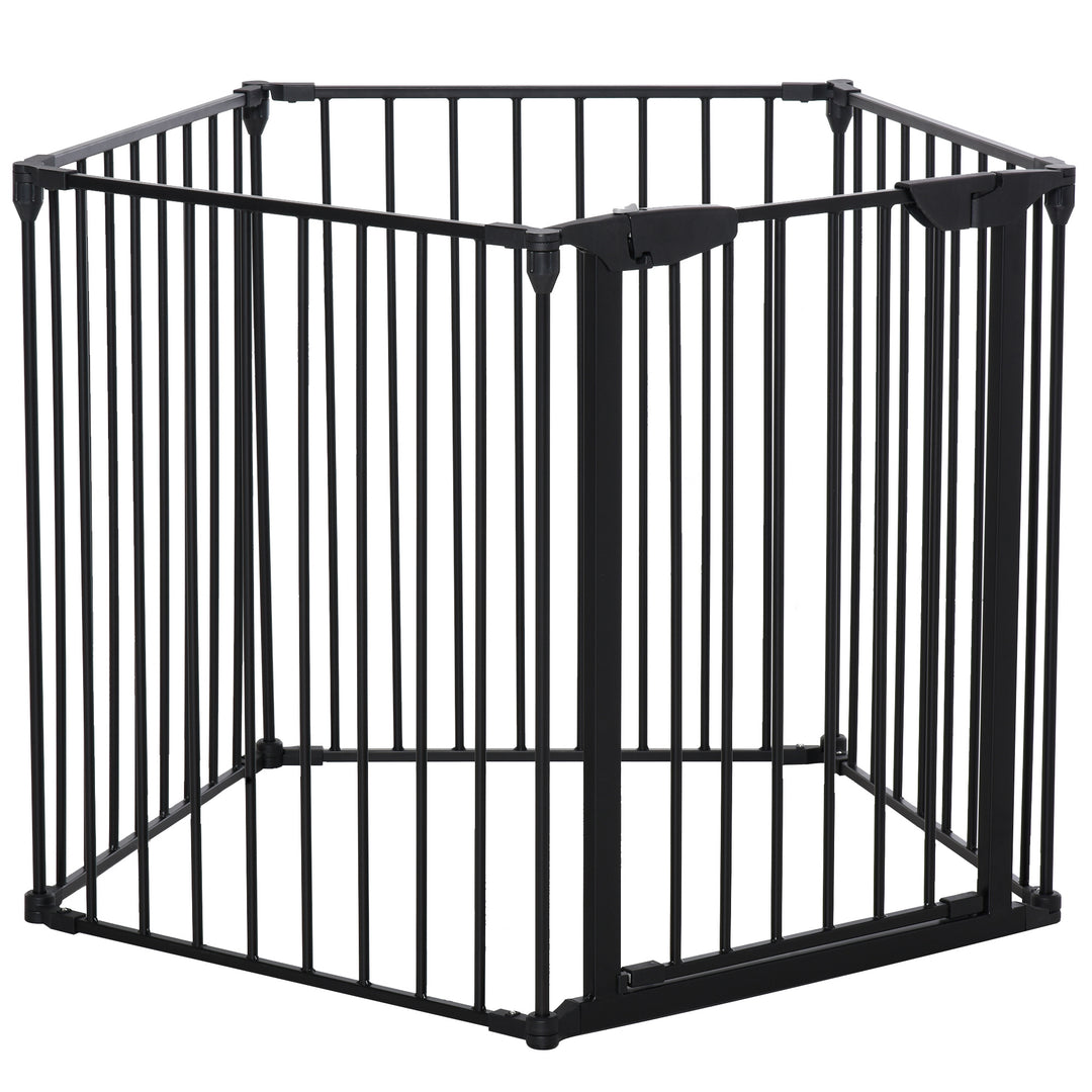 MCL 5 Panels Pet Playpen Metal Fence w/ Walk Through Door - Black