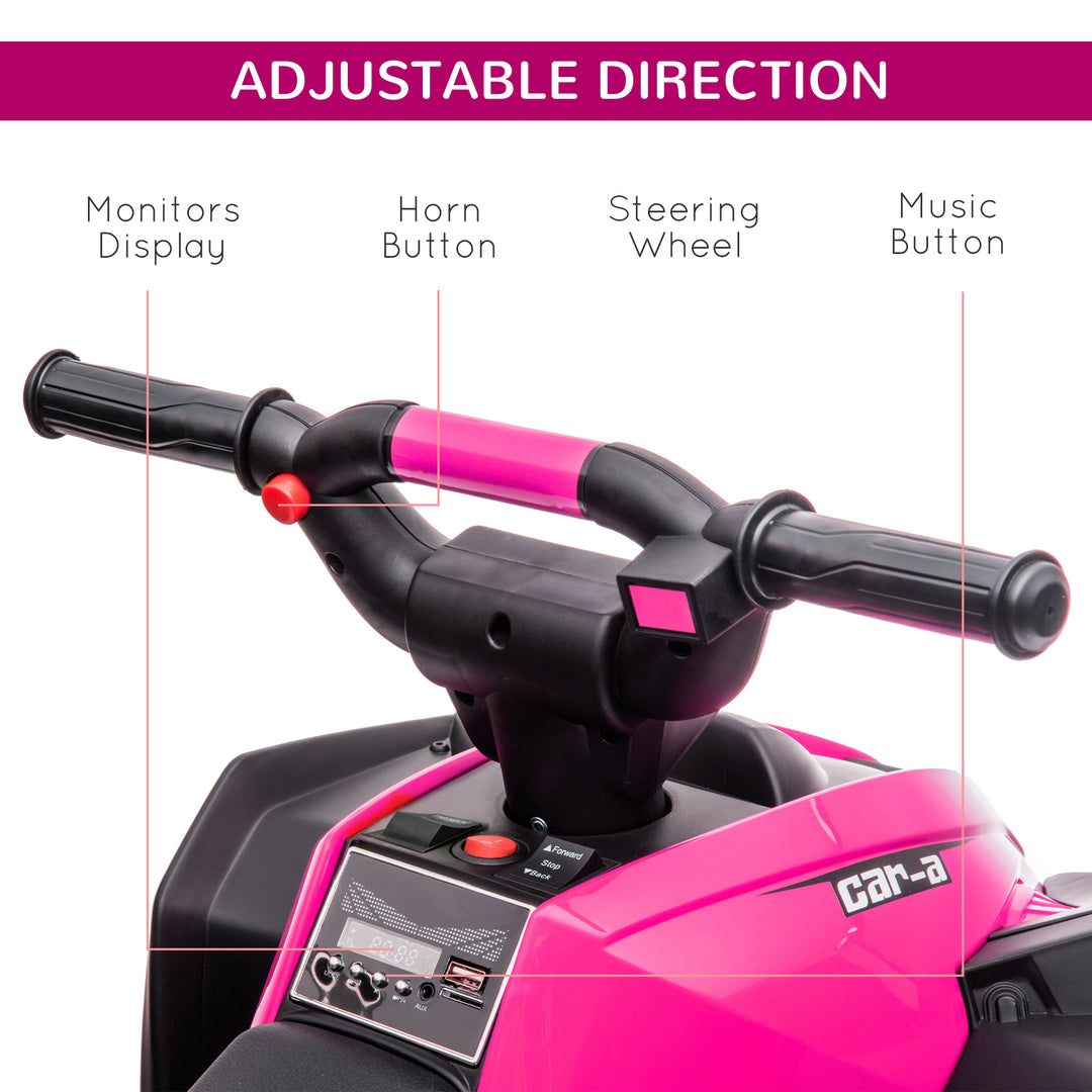 12V Ride-On Quad Bike w/ Music, Horn, for Ages 3-5 Years - Pink