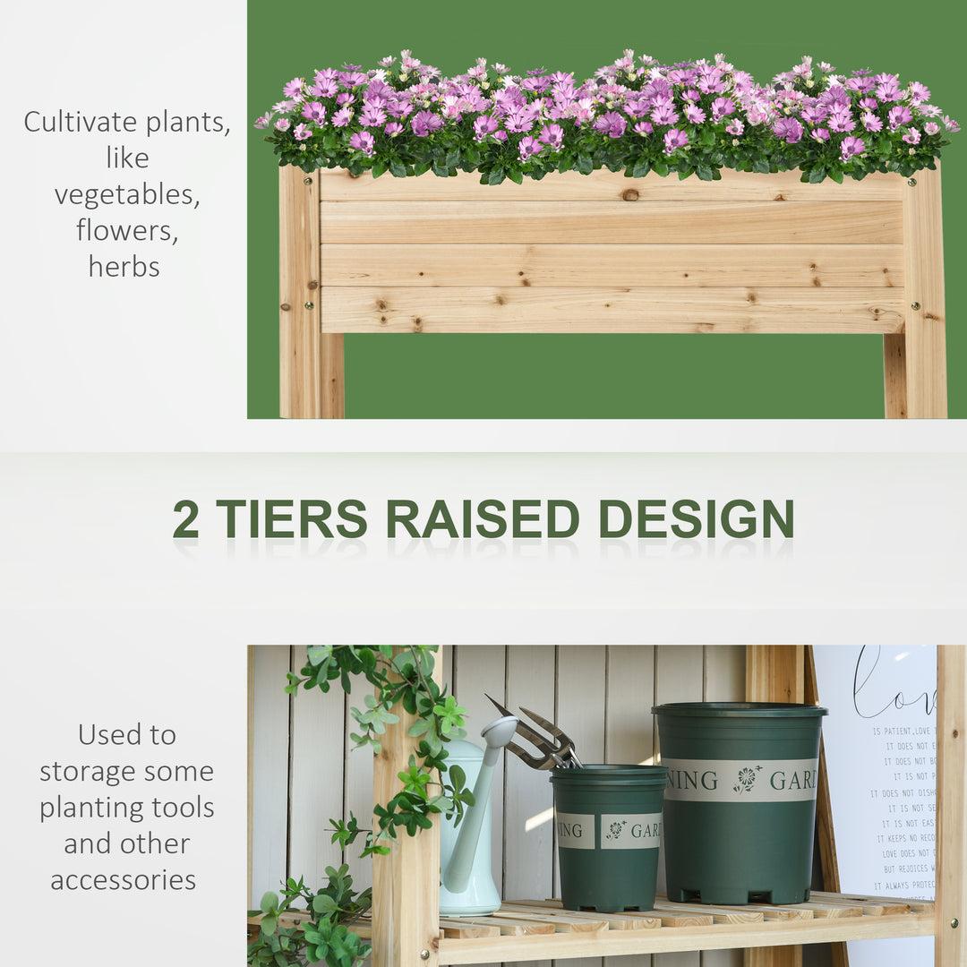 Wooden Raised Plant Stand Outdoor Flower Bed Box with Clapboard 100 x 40 x 84cm