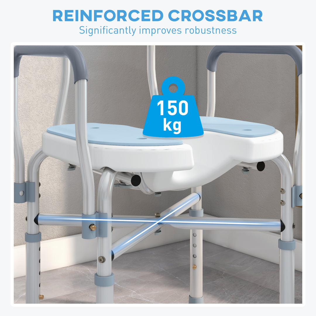 HOMCOM Shower Chair with Upgraded U-shaped Seat and Reinforced Crossbars, Height Adjustable Padded Bath Chair with Non-slip Feet for Elderly Seniors Disabled Handicap, Tool-Free Assembly, Light Blue | Aosom UK