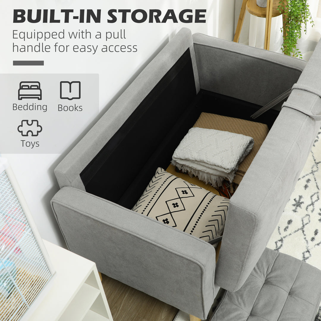 Modern 2 Seater Sofa with Hidden Storage, 117cm Tufted Cotton Couch with Wood Legs, Compact Loveseat for Living Room, Kitchen, Light Grey