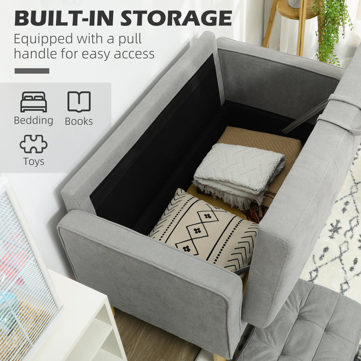 Modern 2 Seater Sofa with Hidden Storage, 117cm Tufted Cotton Couch with Wood Legs, Compact Loveseat for Living Room, Kitchen, Light Grey