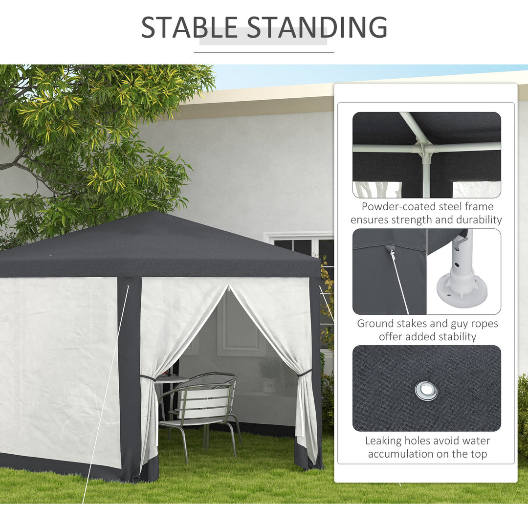 4M Hexagon Gazebo, Netting Party Tent, Patio Canopy Outdoor Event Shelter for Activities, Shade Resistant, Dark Grey