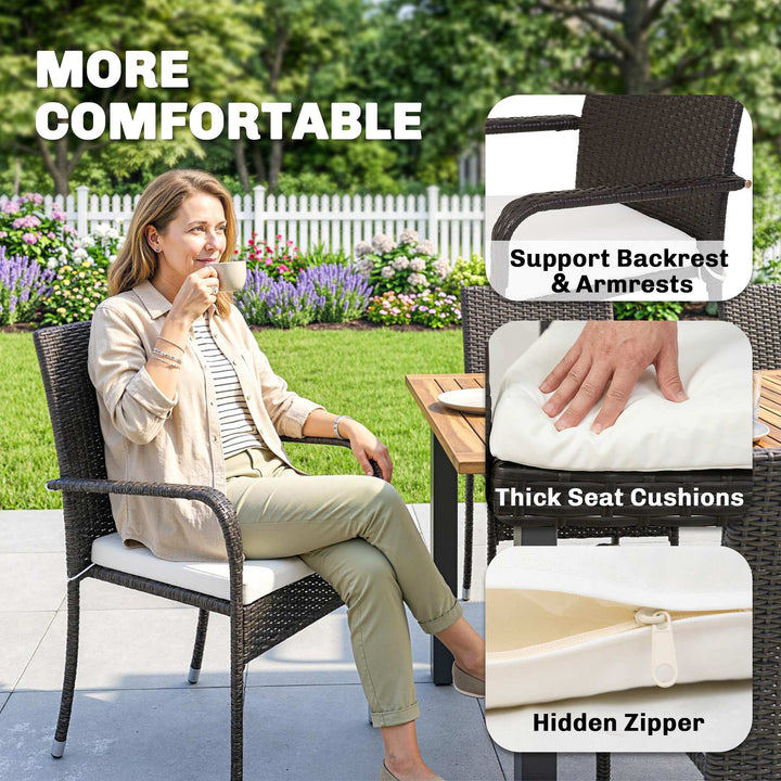 7 Piece Rattan Garden Furniture Set, 6 Seater Garden Table and 6 Stack