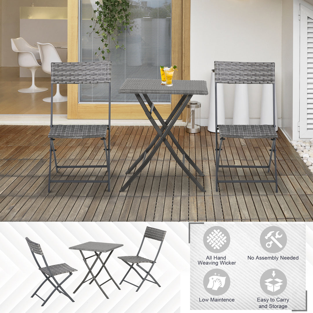 2-Seater Chair Bistro Set Garden Patio Table & Chair Black Rattan Furniture Grey