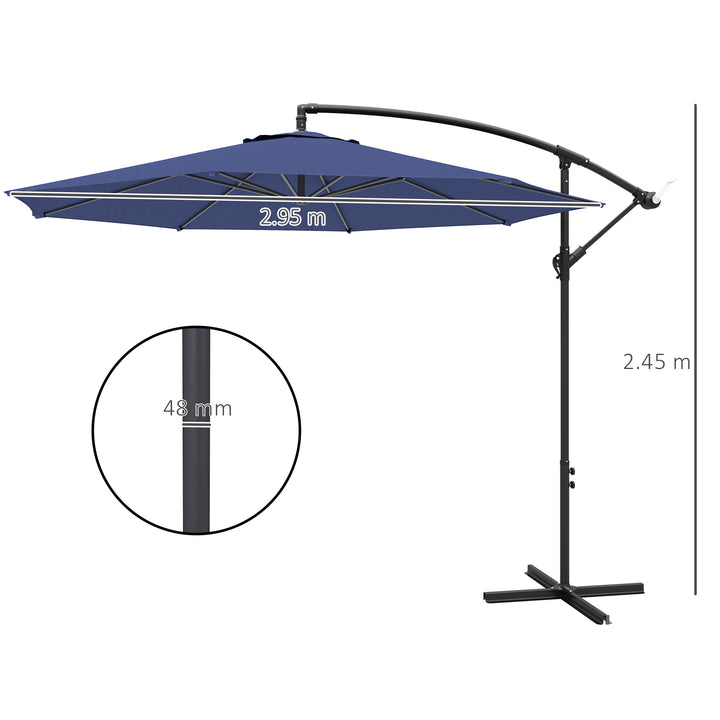 2.45m Overhanging Cantilever Parasol, with Cross Base - Blue