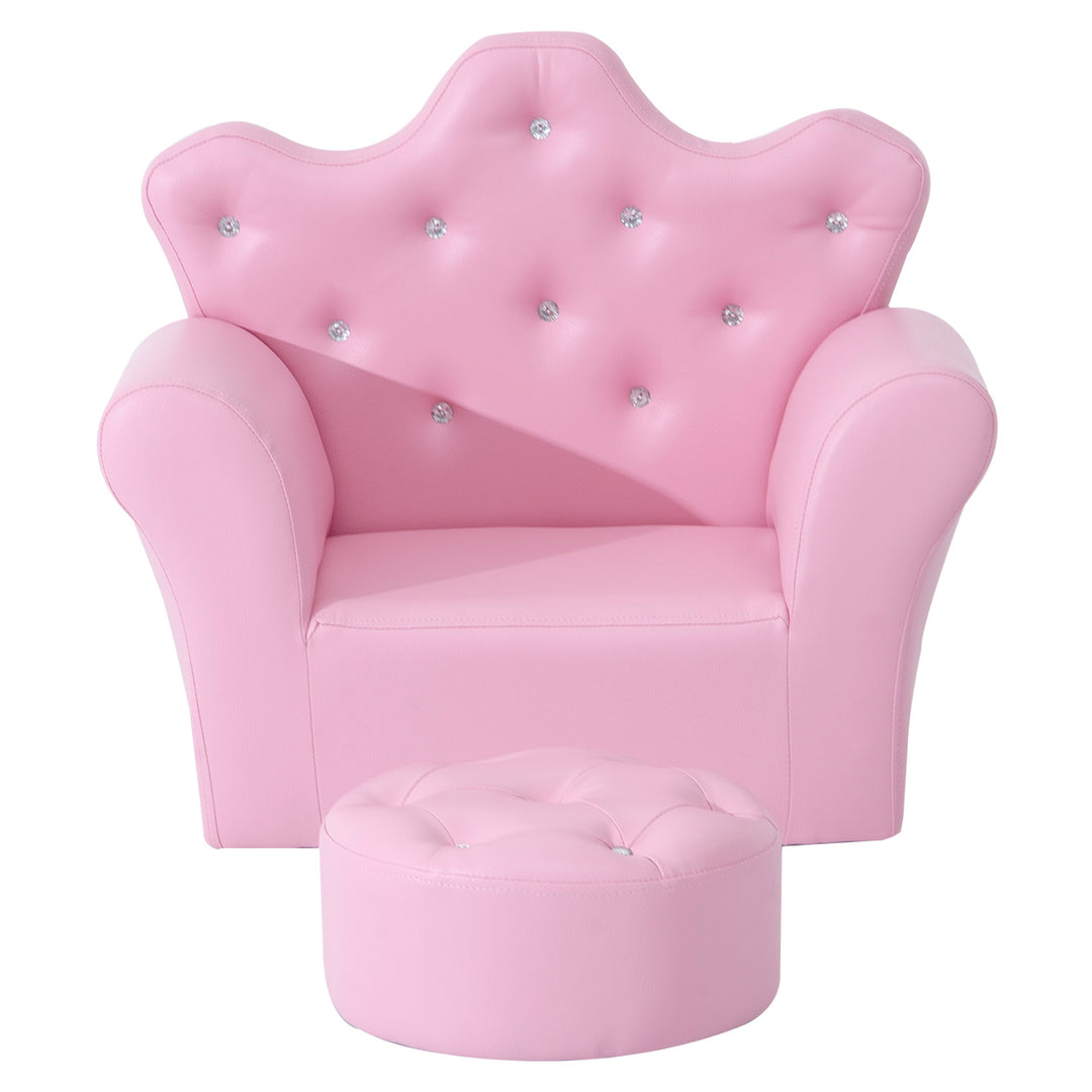 HOMCOM Children Kids Sofa Set Armchair Chair Seat with Free Footstool PU Leather Pink