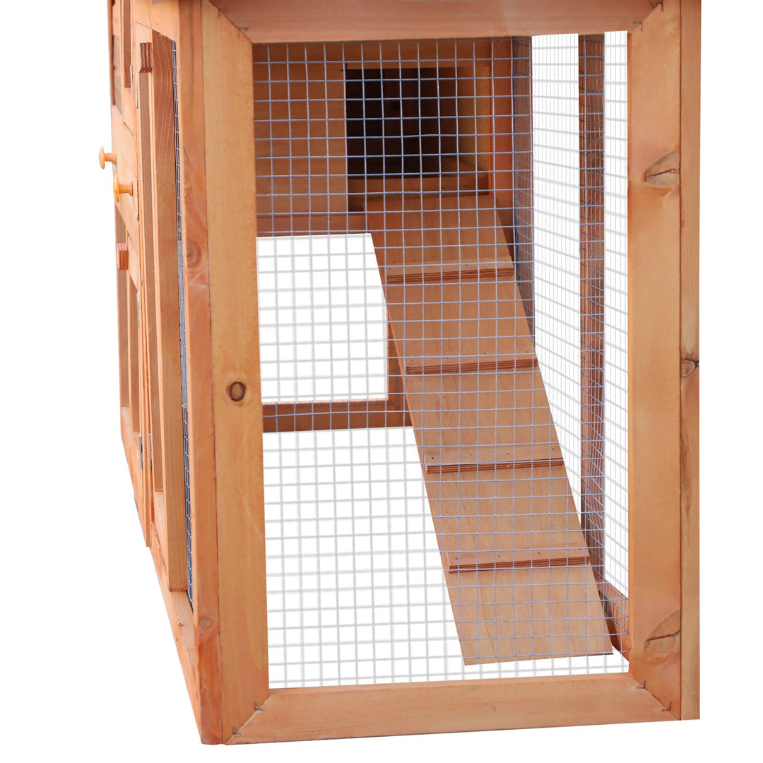 Rabbit 2 Tier Fir Wood Small Animal Hutch Guinea Pigs Hutches w/ Ramp Brown