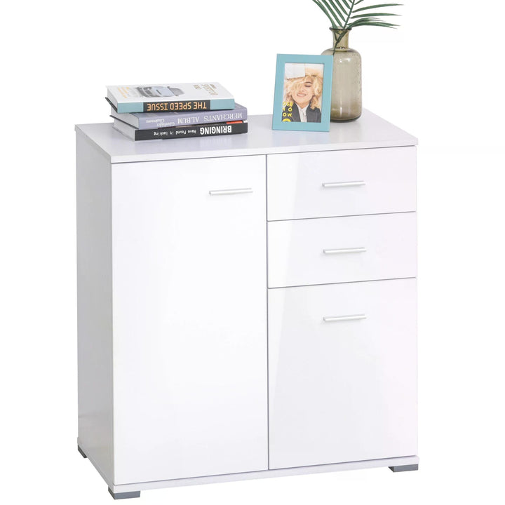 HOMCOM High Gloss Side Cabinet, Modern Design, 71x35x76 cm, Ample Storage Space, White | Aosom UK