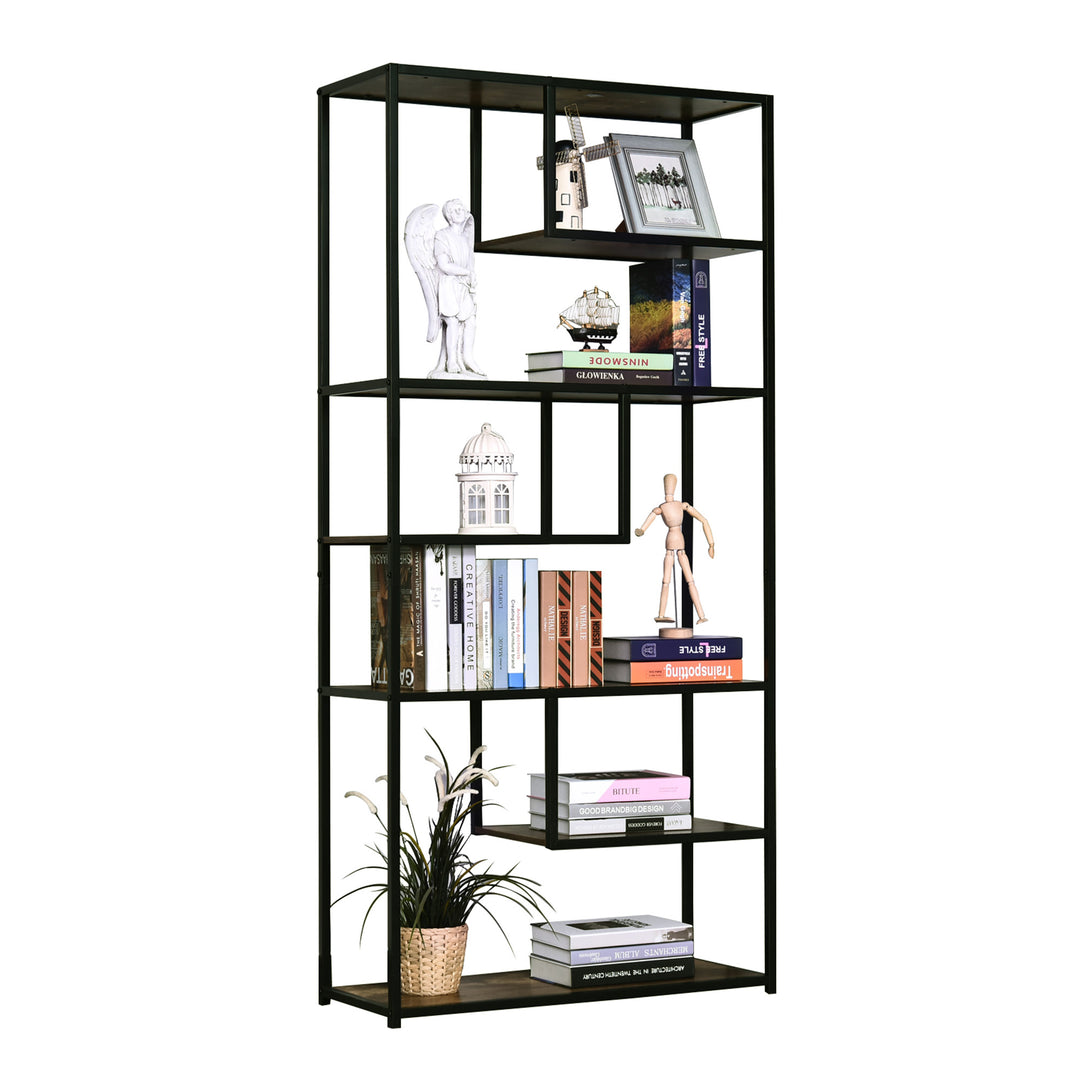 6 Tier Bookcase, Industrial Tall Shelf Unit with Steel Frame for Home Office, Study, Living Room, Hallway, 82 x 33.5 x 175 cm, Rustic Brown and Black