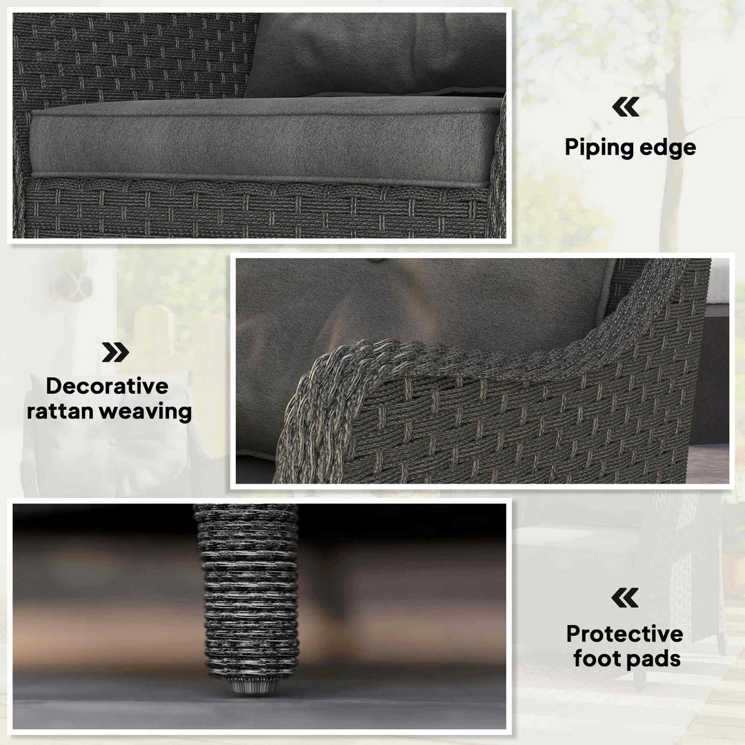 Rattan Garden Chairs Set of 2, Outdoor Rattan Chairs with Cushions, Armrests and High Back, PE Wicker Garden Armchair with Steel Frame for Balcony, Porch, Dark Grey