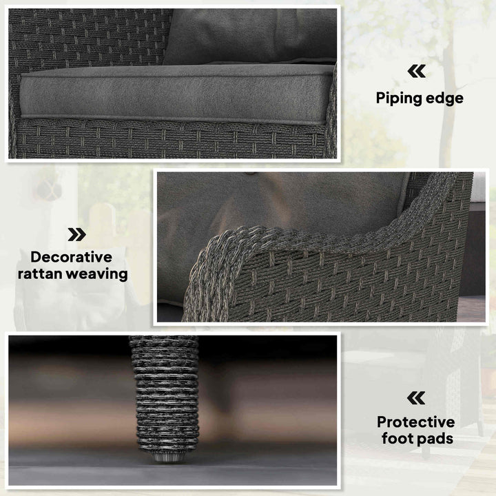 Rattan Garden Chairs Set of 2, Outdoor Rattan Chairs with Cushions, Armrests and High Back, PE Wicker Garden Armchair with Steel Frame for Balcony, Porch, Dark Grey