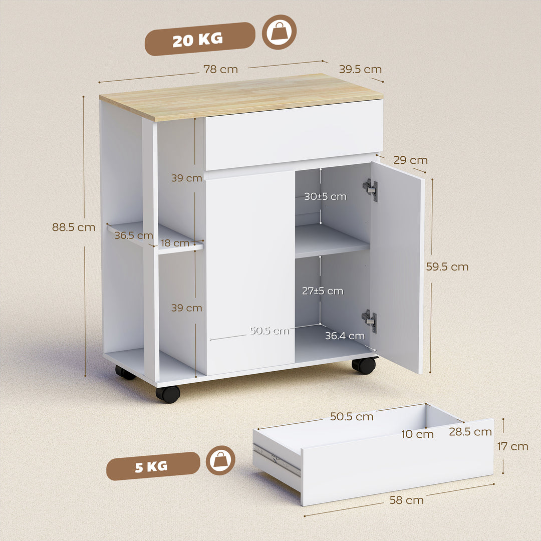 Kitchen Storage Trolley Cart with Cabinet, Drawer and Open Shelves - view 3