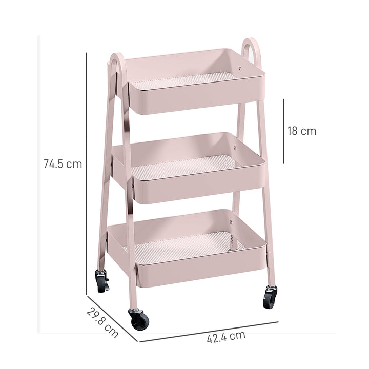 Three-Tier Storage Trolley - Pink