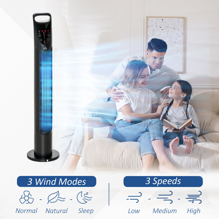 31" Oscillating Tower Fan with Remote Control, 7.5H Timer, 3 Speed 3 Modes, Electric Floor Standing Cooling Fan for Home Bedroom Office, Black