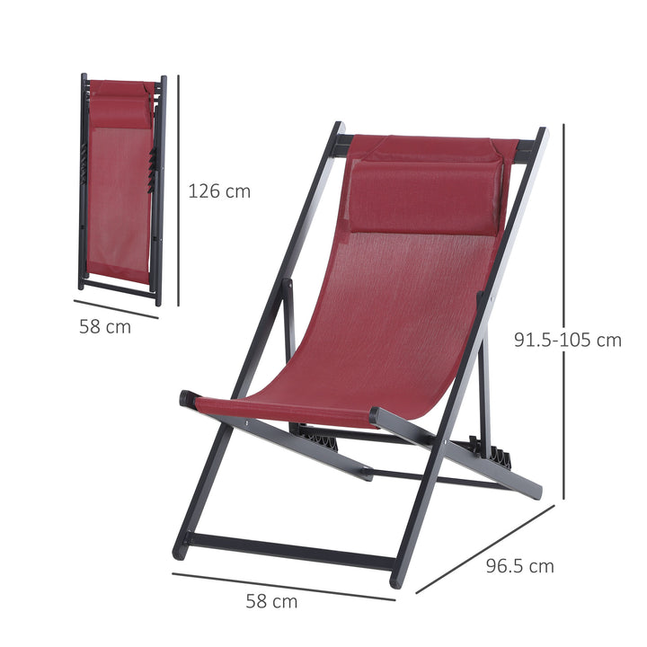 Outsunny Garden Deck Chairs, Set of 2, Folding, Portable for Beach/Patio, Durable, Red | Aosom UK