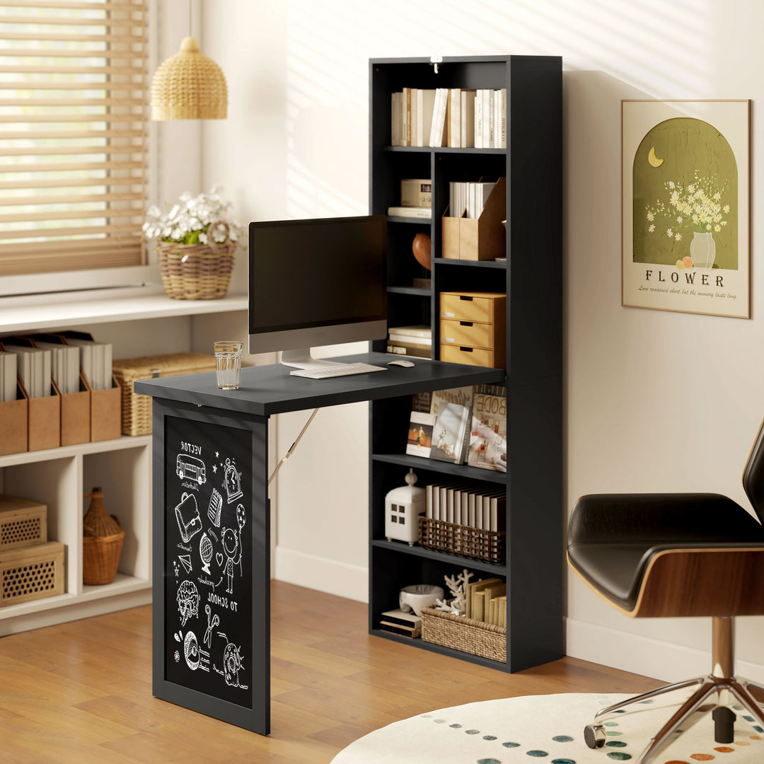 Three-Part Work Desk, with Storage and Chalkboard - Black