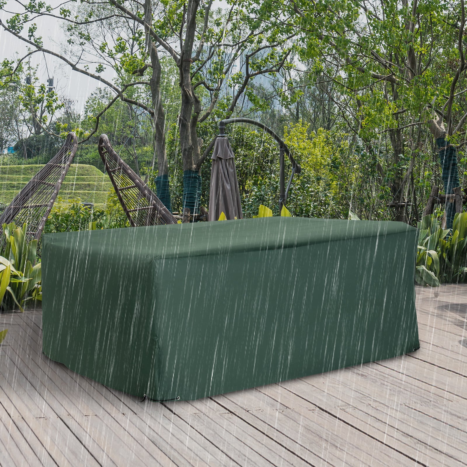Garden Furniture Cover, Oxford Fabric Outdoor Rectangular Rattan Furniture Cover with PE Coating, Waterproof, Windproof, Anti-UV, 222 x 155 x 67cm, Green