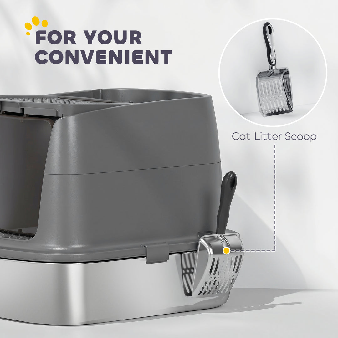 Large Stainless Steel Litter Box, Enclosed Metal Cat Litter Tray with 