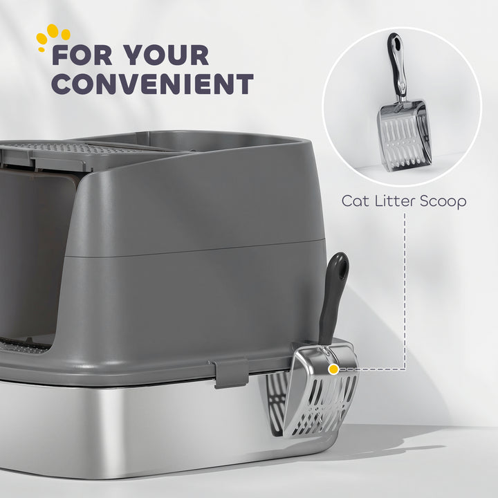 Large Stainless Steel Litter Box, Enclosed Metal Cat Litter Tray with 