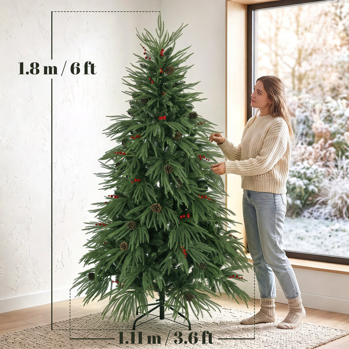 6ft Artificial Christmas Tree with Pinecones, Red Berries, Hinged - view 3