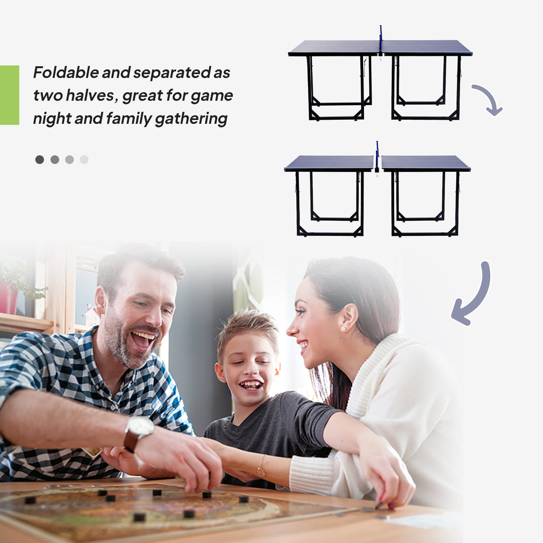 MCL 6ft Table Tennis Table, Ping Pong Table with Net, Foldable and Portable Ping Pong Set for Indoor Outdoor Use, Easy Assemble, Midsize, Blue