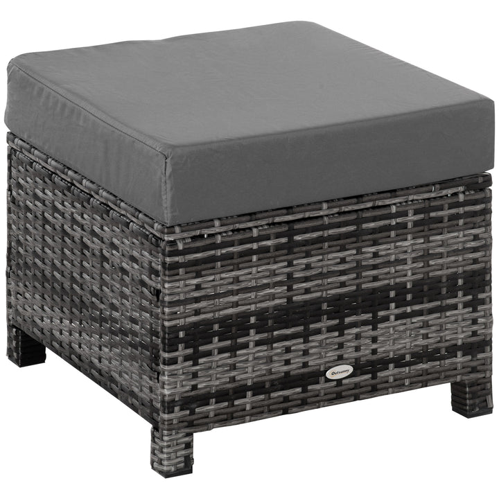 Rattan Footstool Wicker Ottoman with Padded Seat Cushion Outdoor Patio Furniture for Garden Poolside Living Room, 50 x 50 x 35 cm, Grey