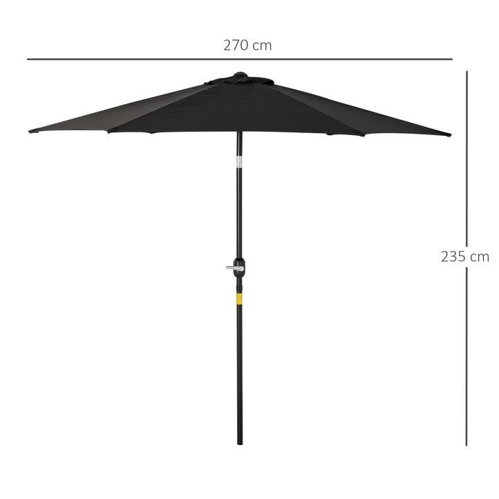 Outsunny Outdoor Garden Parasol with Tilt and Crank Mechanism, 2.7M Sun Shade Umbrella, Aluminium Frame, Black
