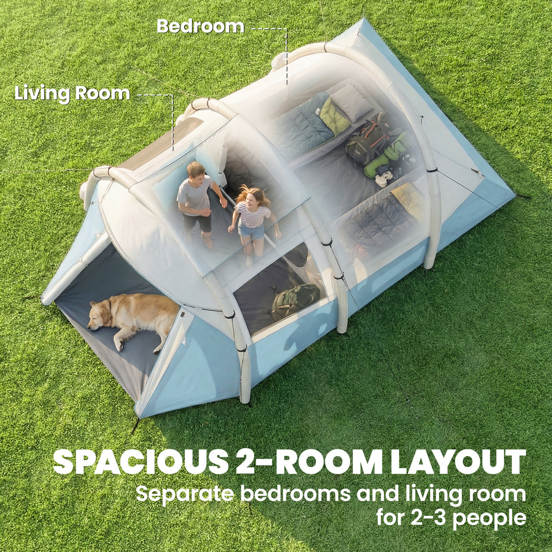 Inflatable Camping Tent w/ Air Pump, Easy Setup 2-3 Person Blow Up Ten