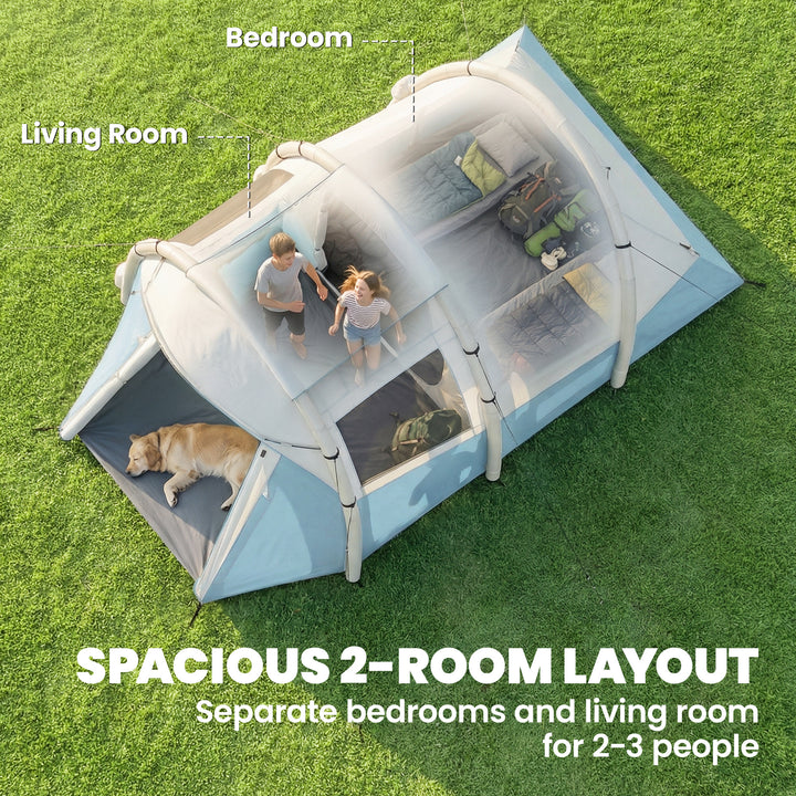 Inflatable Camping Tent w/ Air Pump, Easy Setup 2-3 Person Blow Up Ten