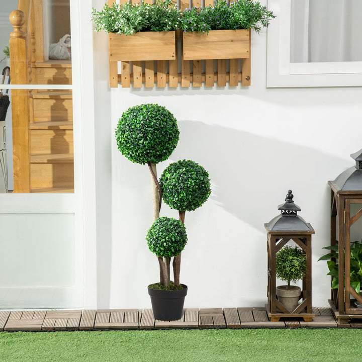 Decorative Artificial Tree Boxwood Ball Topiary Tree in Pot Fake Plant for Home Indoor Outdoor Decor, 90 cm, Dark Green