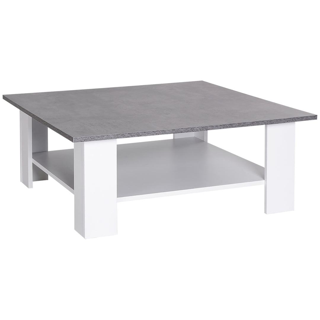 Square Coffee Table, Wooden Coffee Table with Storage, Cocktail Center Tea Table for Home Office, 80W x 80D x 31.5Hcm, Grey and White