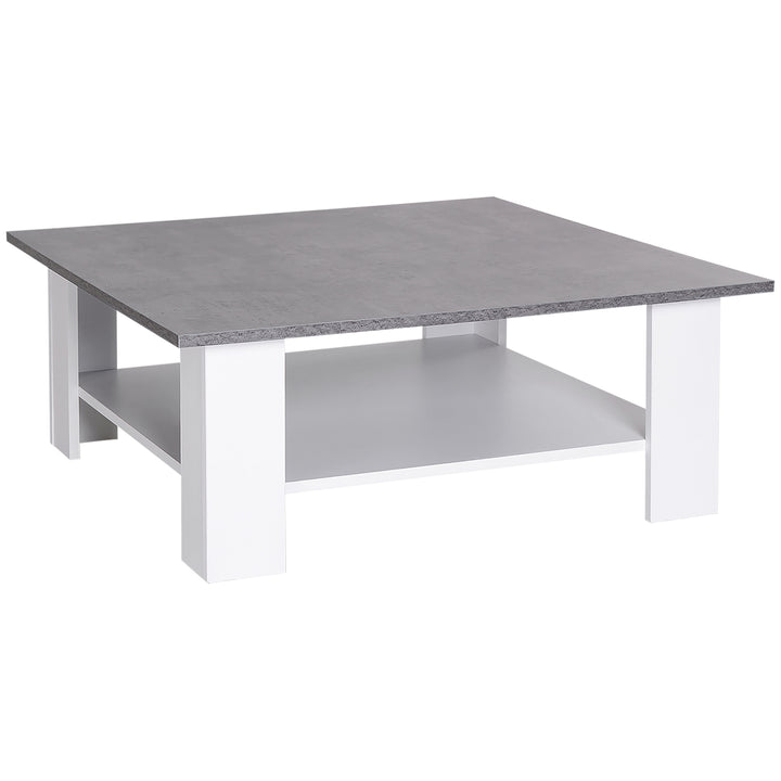 Square Coffee Table, Wooden Coffee Table with Storage, Cocktail Center Tea Table for Home Office, 80W x 80D x 31.5Hcm, Grey and White