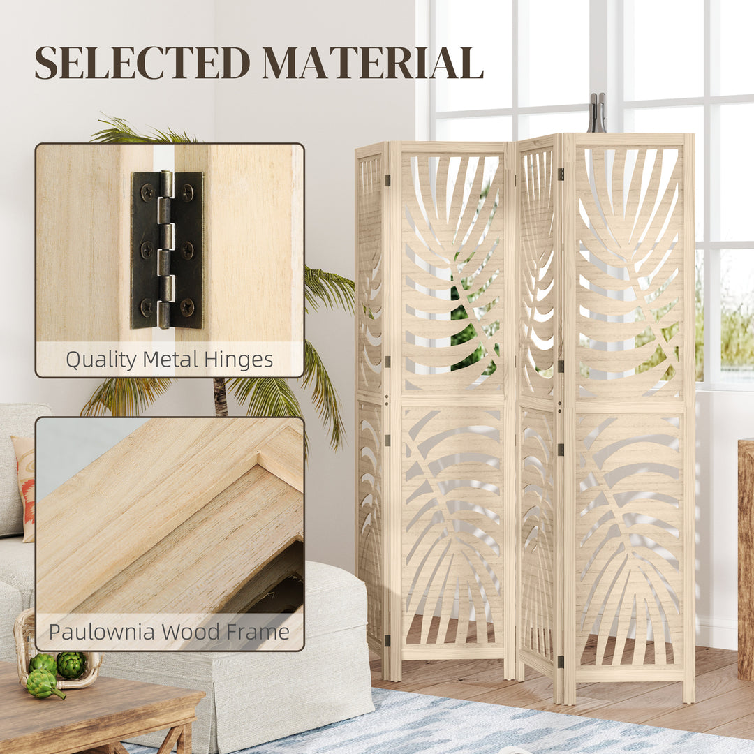 4 Panel Privacy Screens, Detachable Folding Room Divider with Palm Lea