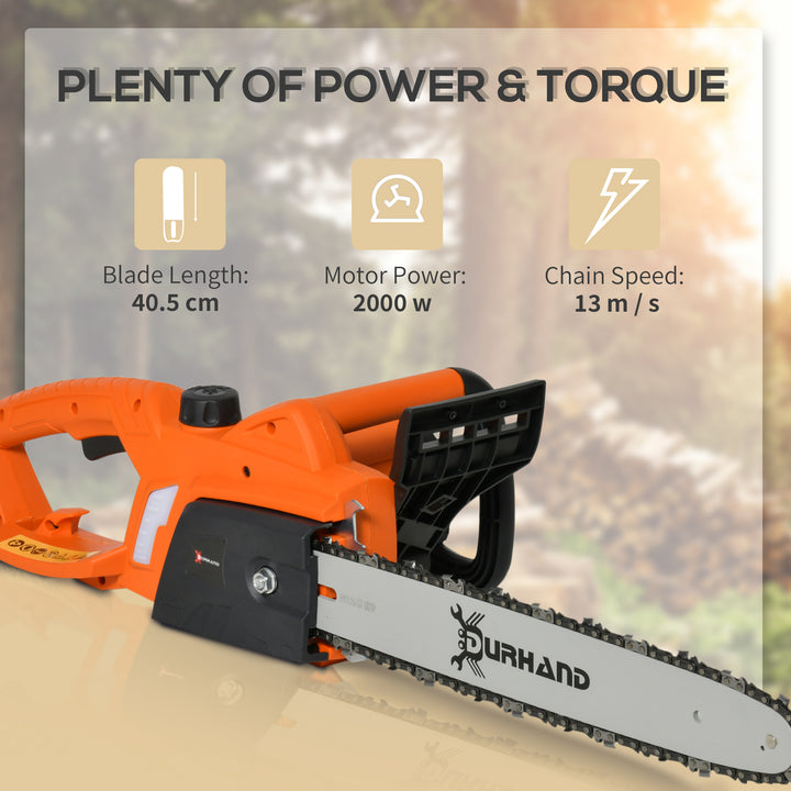 Aluminium Chainsaw with Double Brake Protection and Blade Cover, 2000 W, 40 cm, for Wood, Trees and Branches, Orange