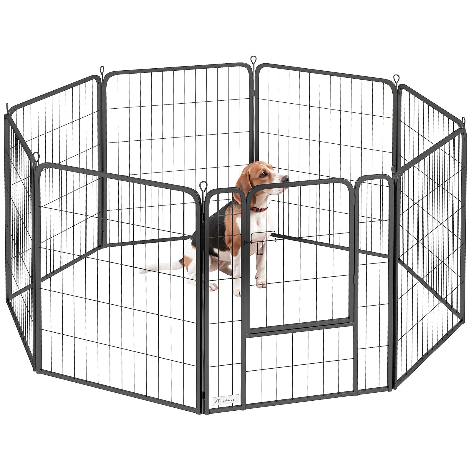 Eight-Panel Dog Playpen with Door, for Large Dogs, Indoors, Outdoors, 80cm Tall, Black