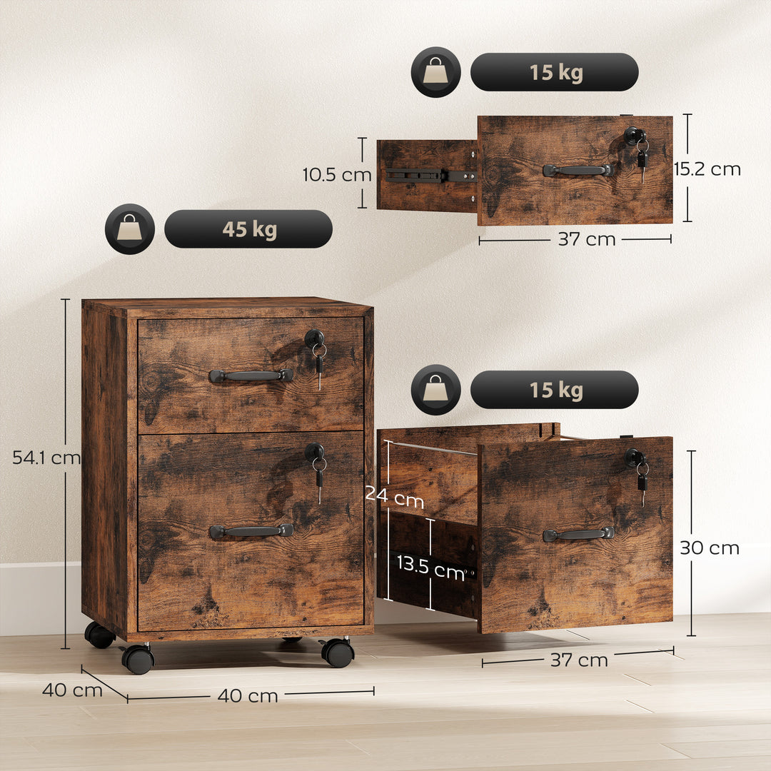 Rolling File Cabinet with 2 Drawers, Mobile Filing Cabinet with Hanging File Folder for Letter Sized Documents