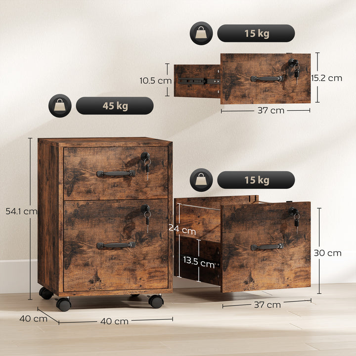 Rolling File Cabinet with 2 Drawers, Mobile Filing Cabinet with Hanging File Folder for Letter Sized Documents