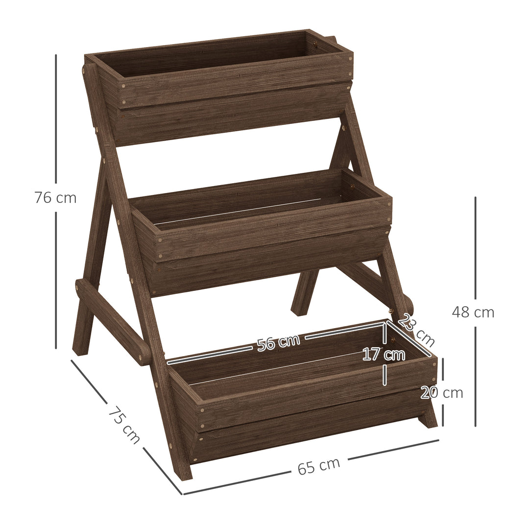 3 Tier Raised Garden Bed Wooden Elevated Planter Box Kit, 66L for Flower, Vegetable, Herb, 65x75x78cm, Tan