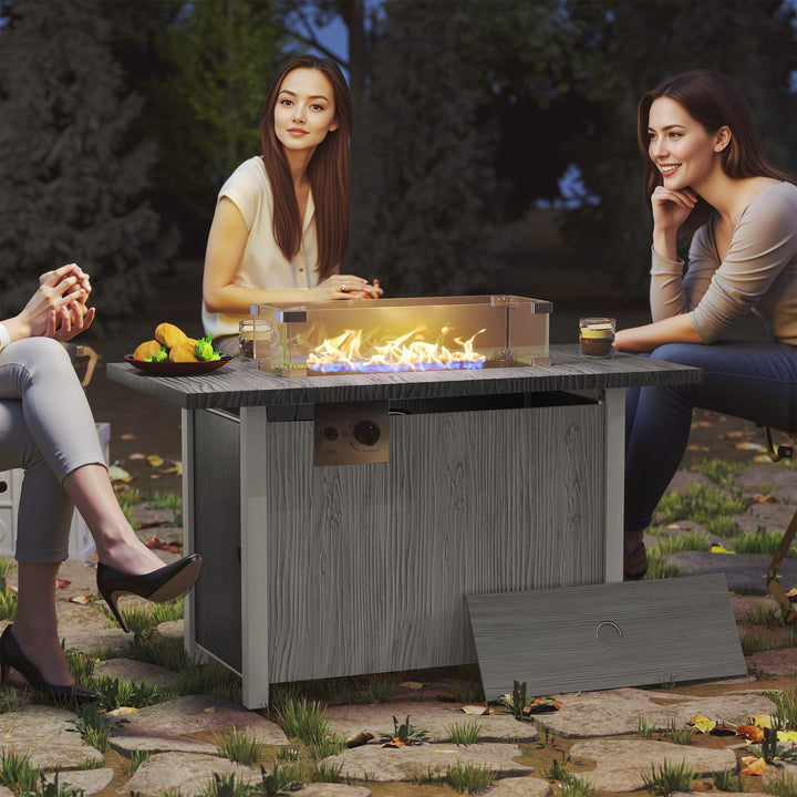 50,000 BTU Gas Fire Pit Table with Cover and Glass Screen - Dark Grey