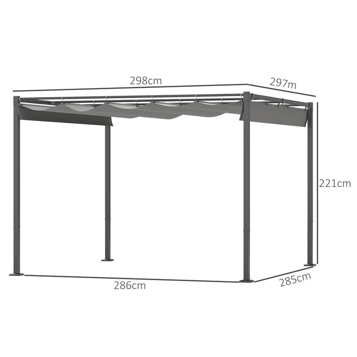 3 x 3m Retractable Roof Metal Pergola - Grey