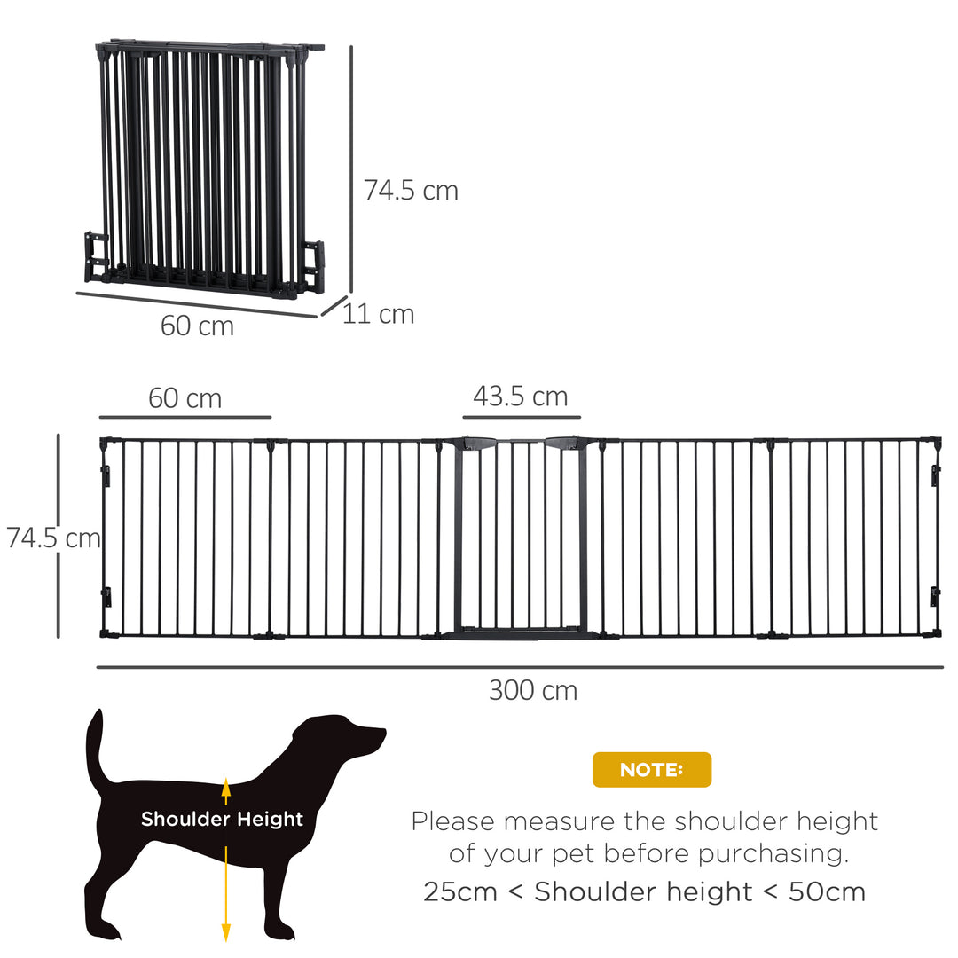 PawHut Stair Gate Dog Pens Pet PlayPen 5-Panel Freestanding Fireplace Christmas Tree Metal Fence Stair Barrier Room Divider w/ Door | Aosom UK