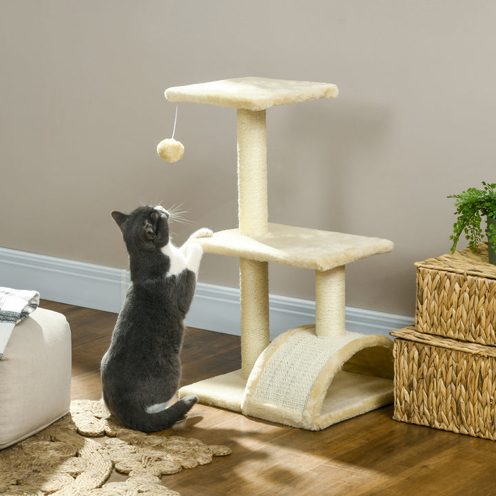 PawHut 72cm Cat Tree, Indoor Scratching Post with Pad, Sturdy and Comfortable, Cream White | Aosom UK