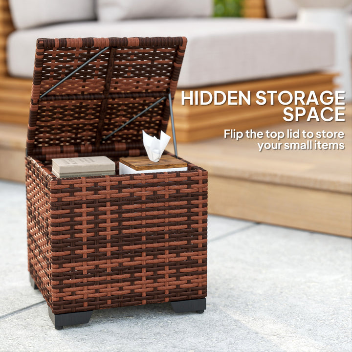 Set of 2 Rattan Storage Ottoman, Outdoor Footstool with Removable Cushions, Garden Storage Seat for Balcony, Porch, Living Room, Beige