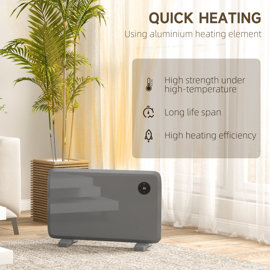 HOMCOM 1200W Electric Convector Heater, Freestanding or Wall Mounted, Space Heater with Adjustable Thermostat, Timer, Grey