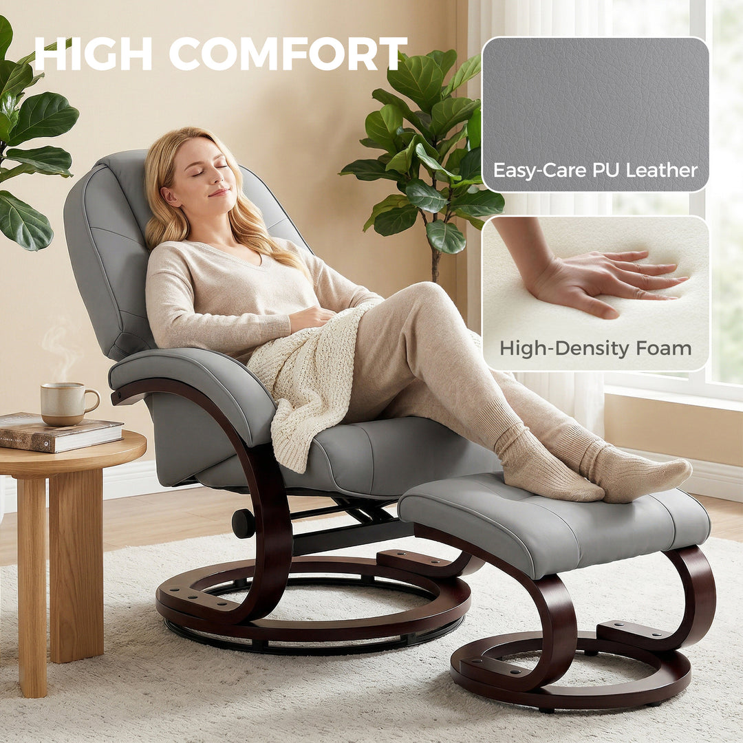Swivel Recliner Chair with Footstool, PU Leather Recliner Armchair wit