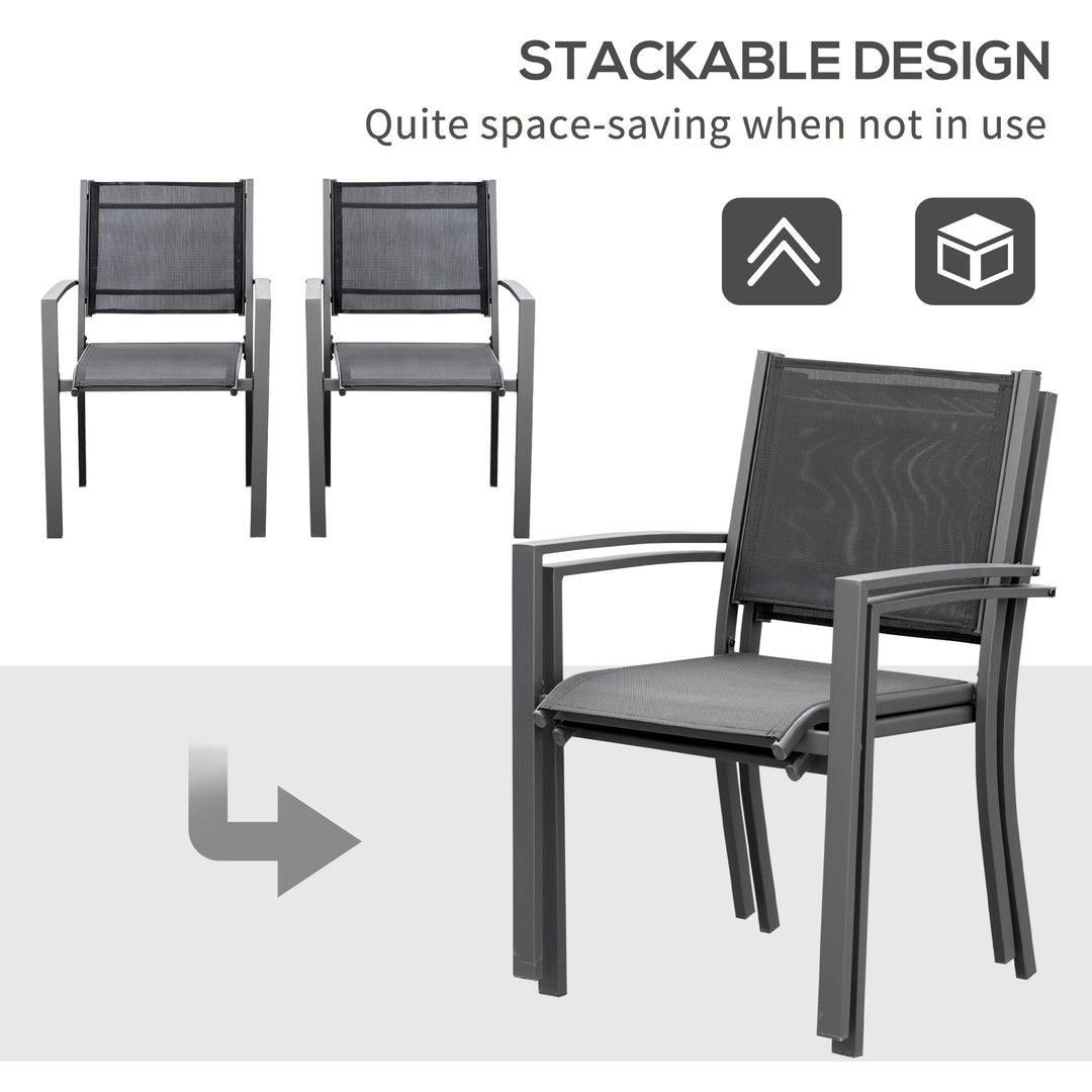 Garden Chairs Set Of 2 Outdoor Chairs with Steel Frame Texteline Seats for Dining Patio Balcony Dark Grey and Black